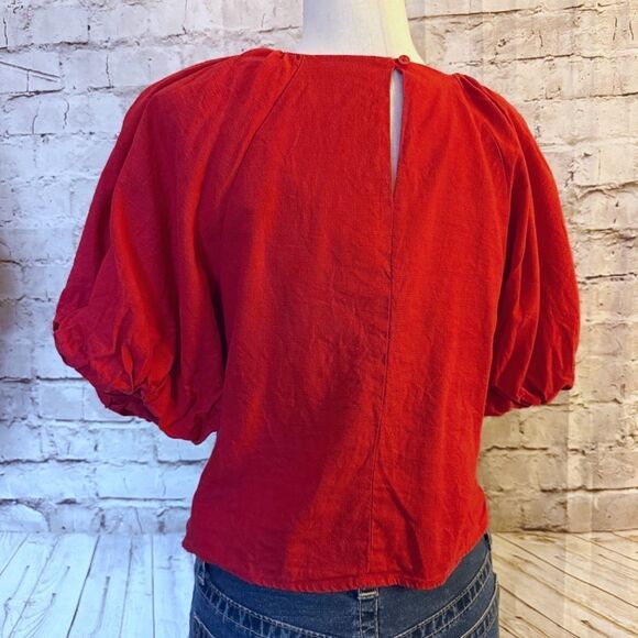 DKNY linen blend puff sleeve top - Picture 6 of 6